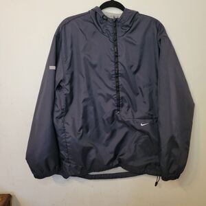Nike Men’s Medium Blue Hooded Quarter Zip Windbreaker Pullover Jacket 29” Length
